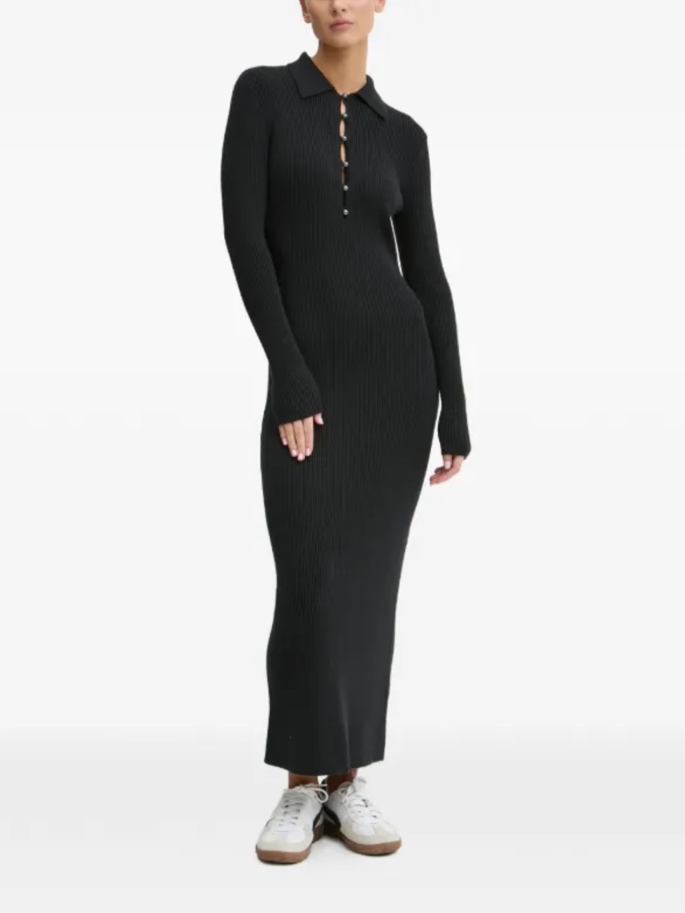 Abercrombie & Fitch Black Long-Sleeve Ribbed Maxi Dress